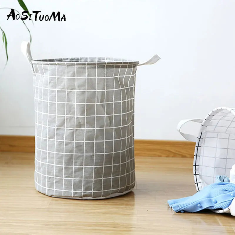 Foldable Plaid Laundry Basket