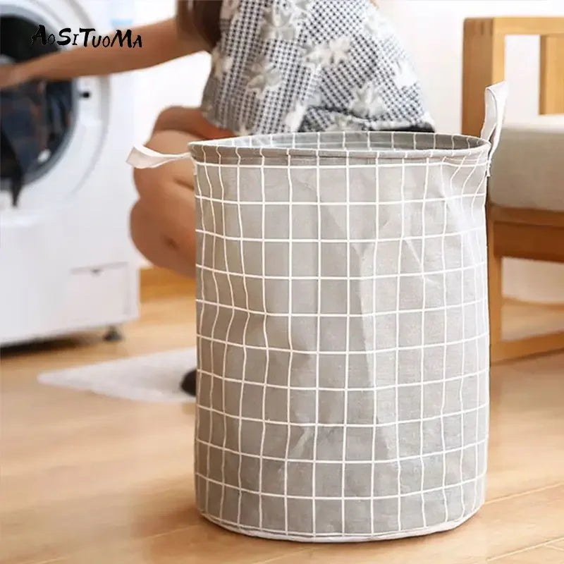 Foldable Plaid Laundry Basket