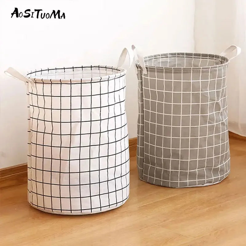 Foldable Plaid Laundry Basket