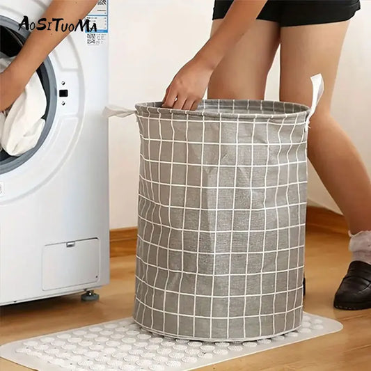 Foldable Plaid Laundry Basket