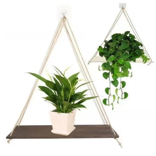 Wooden Hanging Rope Shelf